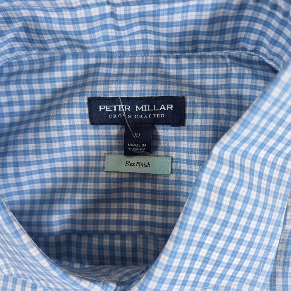 Peter Millar Crown Crafted MenXL Flex Finish Button shirt  Blue Gingham NWT $250 - Picture 5 of 11